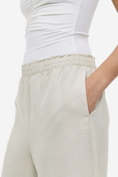 Cropped linen-blend trousers