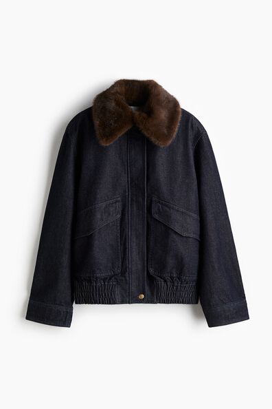 Fluffy-collar denim jacket