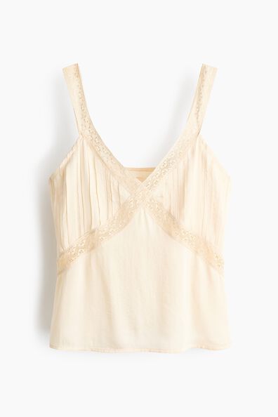 Lace-trimmed pintucked top