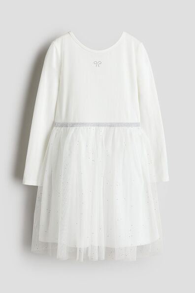 Tulle-skirt jersey dress