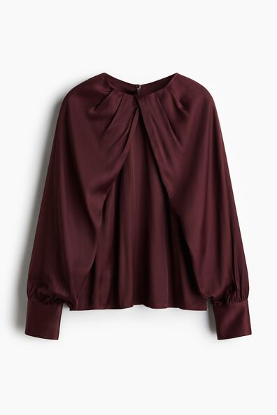 Balloon-sleeved satin blouse