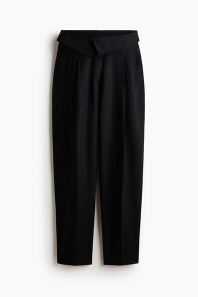 Foldover-waist linen-blend trousers