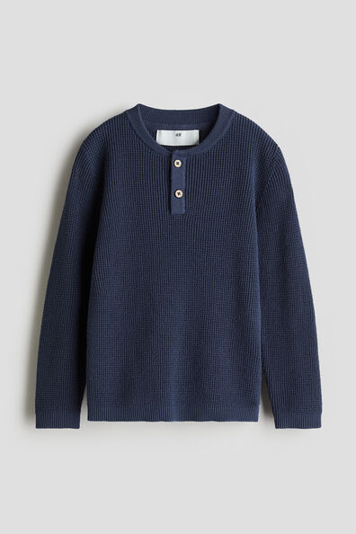 Waffle-knit Henley jumper