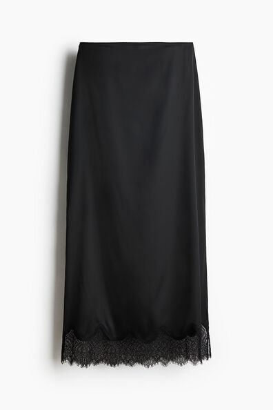Lace-trimmed satin skirt