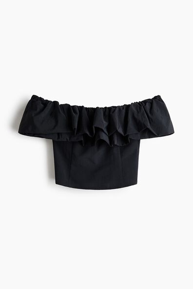 Frill-trimmed off-the-shoulder top