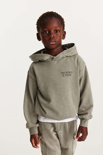 Washed-look printed hoodie