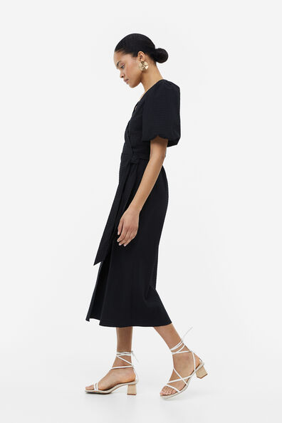 Puff-sleeved wrap dress