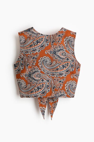 Linen-blend tie-back top