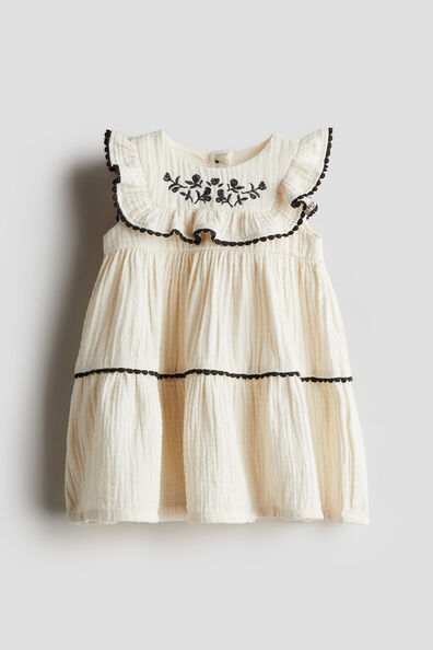 Embroidery-detailed muslin dress