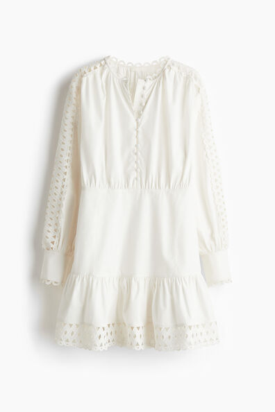 Embroidery-detail poplin dress