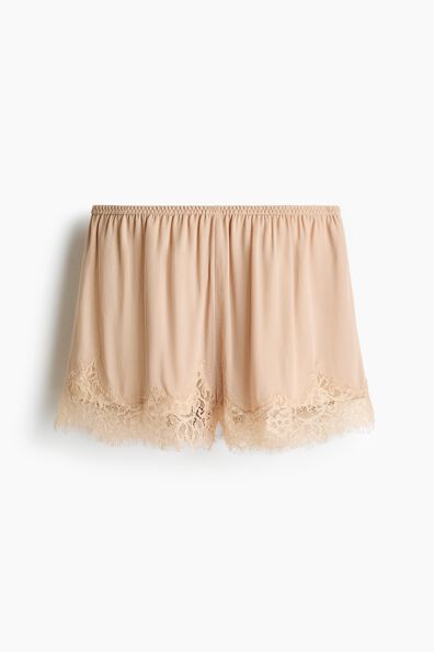 Lace-trimmed viscose shorts