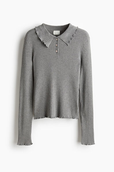 Rib-knit polo jumper