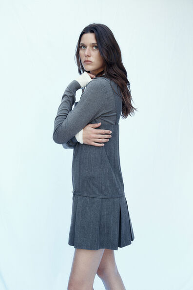 Pleated-skirt pinafore dress
