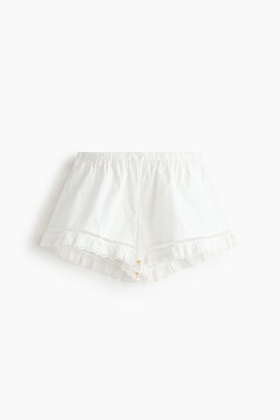Lace-trimmed poplin shorts