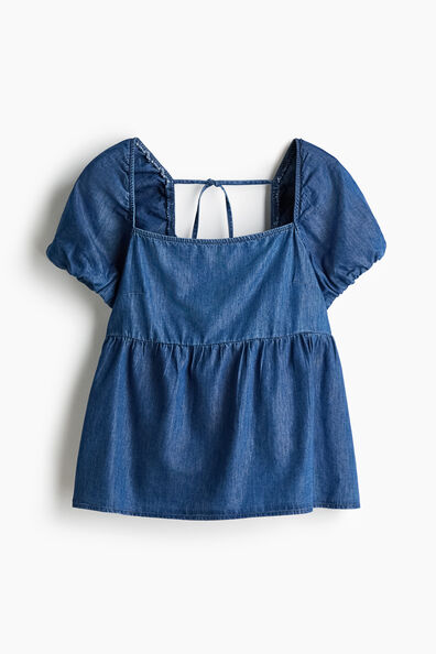 Tie-back puff-sleeved top