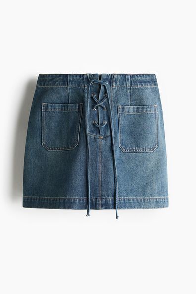 Denim lace-up mini skirt