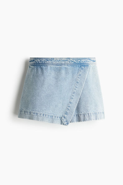 Wrap denim skort