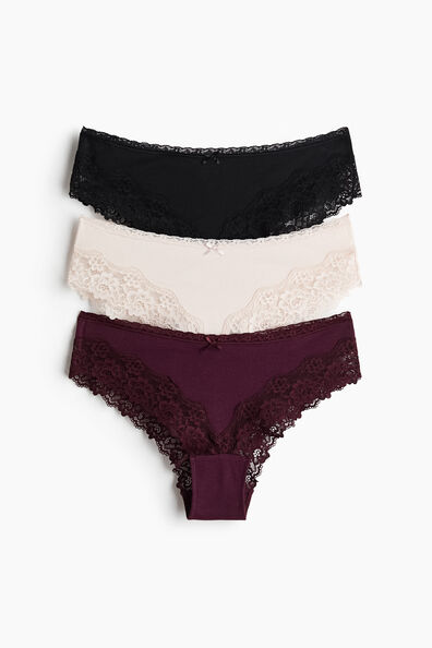 3-pack cotton and lace hipster briefs