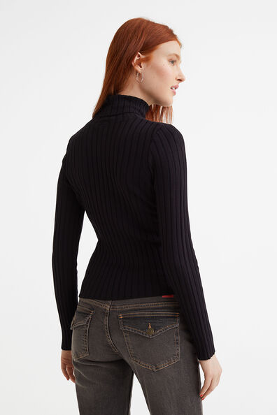 Rib-knit polo-neck top
