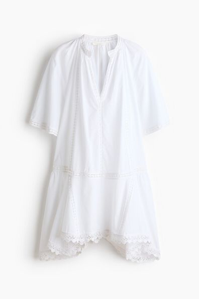 Lace-inset cotton dress