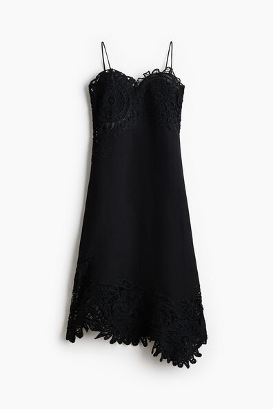 Lace-detail linen-blend dress