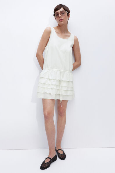 Raw-edge tiered-skirt dress