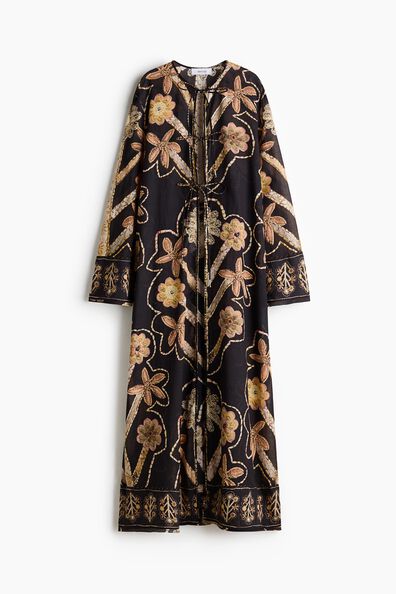 Floral-print tie-detail kaftan dress