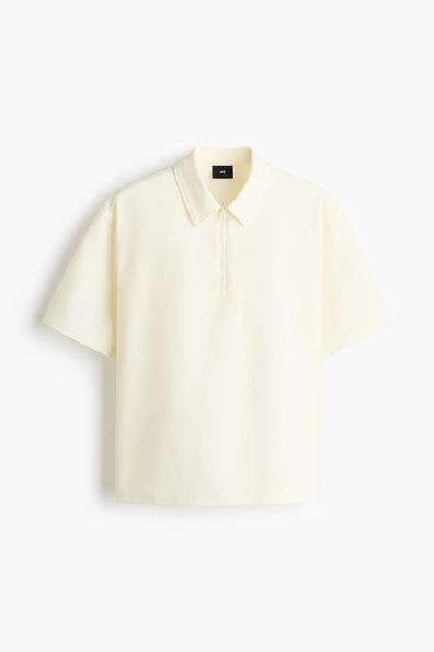 Loose Fit Half-zip seersucker polo shirt