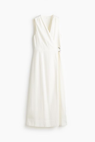 Linen-blend wrap dress