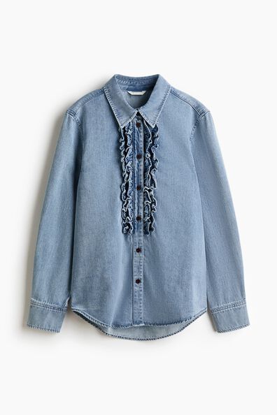 Frill-trimmed denim shirt
