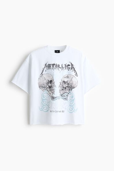 Oversized Fit Printed raw-edge cotton T-shirt