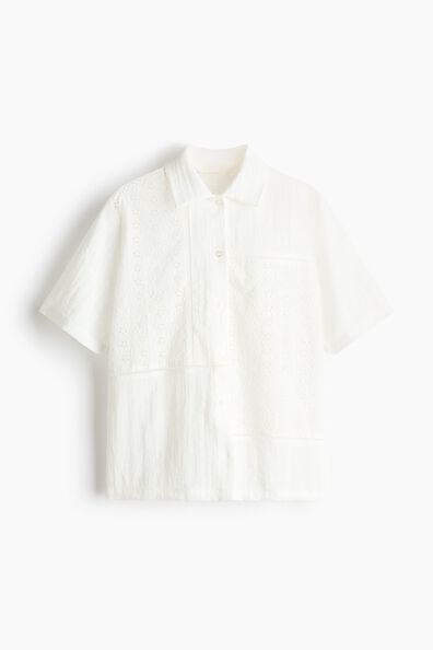 Short-sleeved broderie anglaise shirt