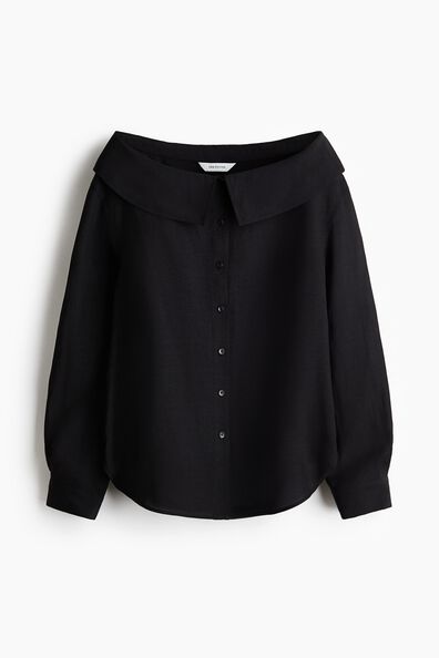 Linen-blend off-the-shoulder shirt