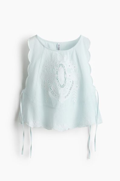 Embroidered tie-detail top