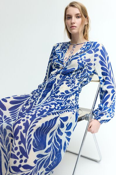 open lace back dress Self-Portrait - Blue Pleated Chiffon Dress