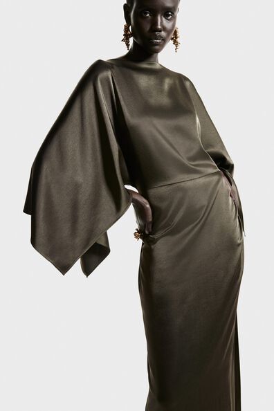 Types Of Styles Aesthetic Shaya Asymmetric Scarf-Detail Midaxi Dress In  Chocolate Brown  Oh Polly AE