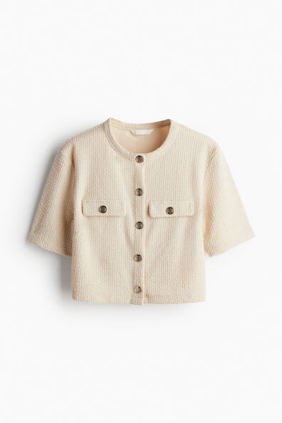 Short-sleeved bouclé cardigan