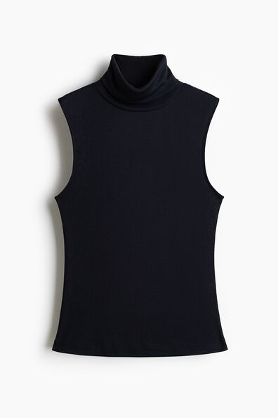 Fine-knit sleeveless polo-neck top
