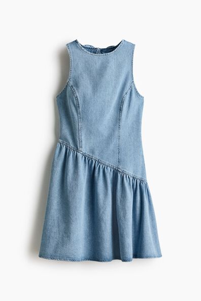 Flared-skirt denim dress