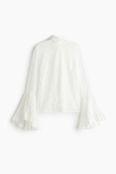 Trumpet-sleeved lace blouse
