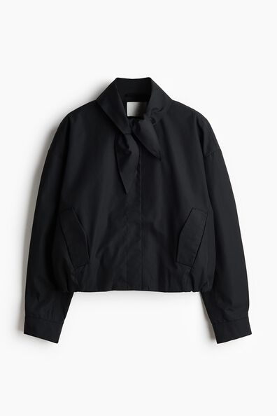 Scarf-collar bubble-hem jacket