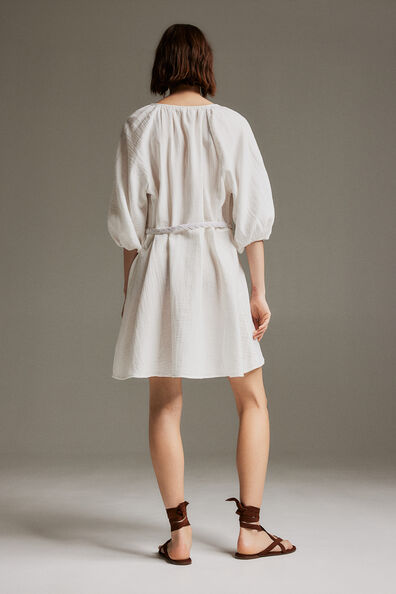 Tie-belt muslin dress