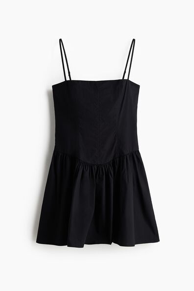 Flared-skirt cotton strappy dress
