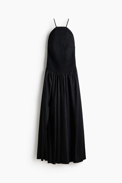 Crochet-look open-back dress