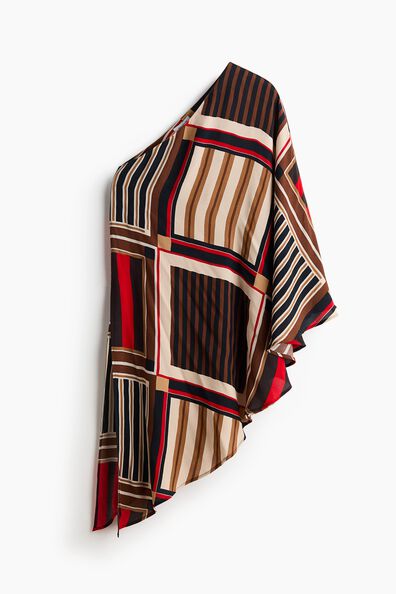 One-shoulder satin cape top