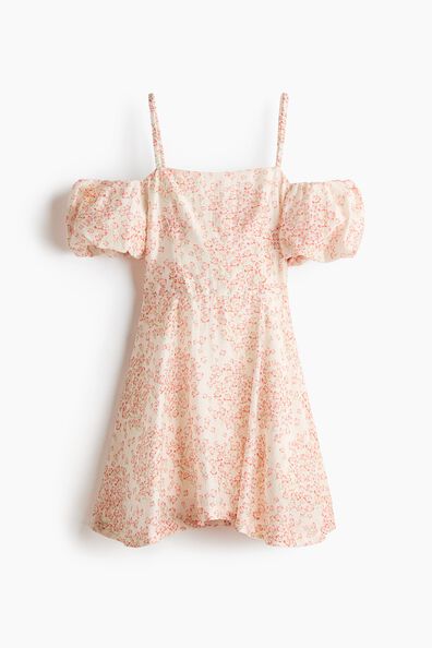 Linen-blend cold shoulder dress