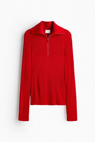 Rib-knit zip-top top
