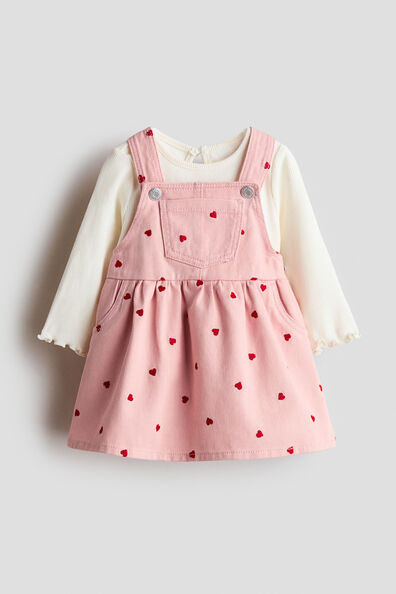2-piece dungaree dress and top set