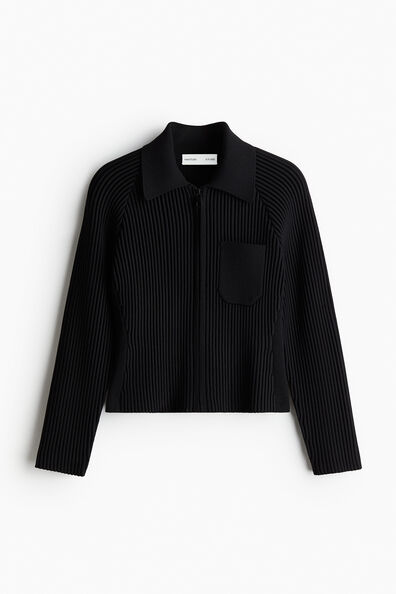 Rib-knit zip-through top