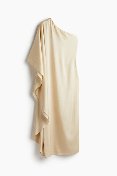 One-shoulder cape-sleeve dress